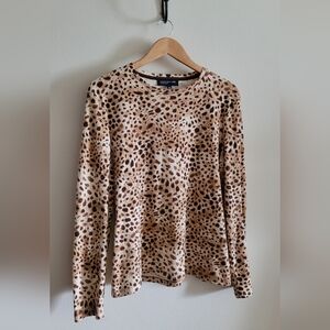 Jones New York Neutrals Light Animal Print Cotton Top, Women's XL, Tan & Brown